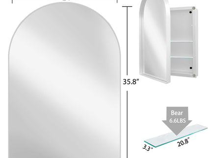 Arched Recessed Medicine Cabinet, Metal Framed Bathroom Wall Cabinet With Mirror And Adjustable Shelves, Wall Mirror With Storage For Bathroom