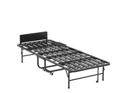Twin Folding Bed With Adjustable Headboard & Memory Foam, Space Saving Rollaway Guest For Tall People, Portable On Wheels, Easy Assembly - Black