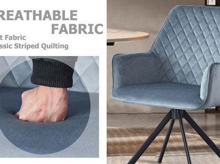 Modern Desk Chair No Wheel, Ergonomic Office Chair Home Office Upholstered Chair, Computer Chair For Bedroom, Reception Room, Living Room With Metal Legs - Blue