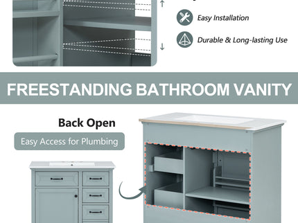 Bathroom Vanity With Sink, 2 Tip Out Drawers, Soft Close Hinges - Gray