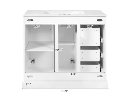 Bathroom Vanity With Sink, Soft Close Doors, Adjustable Shelf & 3 Drawers