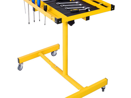 Adjustable Tear Down Work Table With Drawer For Garages, Repair Shops, And Diy, Portable, (4) 2.5" Swivel Casters, 220 Pound Capacity, Rubber Corners, Heavy Duty Steel