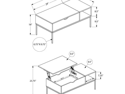 Table, Rectangular, Cocktail, Functional Lift-Top, Contemporary & Modern