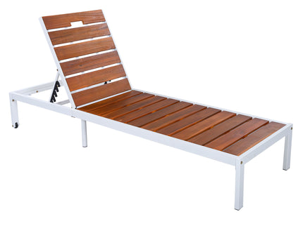 Outdoor Chaise Pool Lounge Chairs With Adjustable Backrest - Brown / White