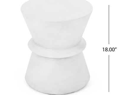 Outdoor Lightweight Concrete End Table With Hourglass Structure - Antique White