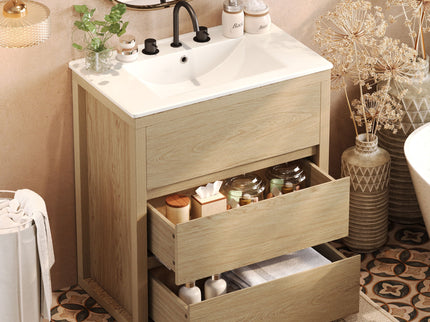 Freestanding Bathroom Vanity With Ceramic Sink, 2 Full Extension Drawers