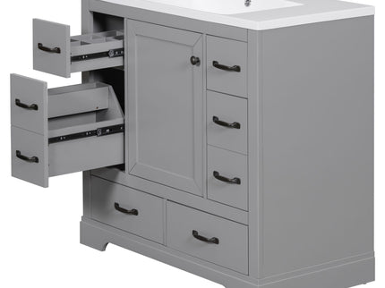 Modern Bathroom Vanity With Sink, 6 Drawers, Adjustable Shelf