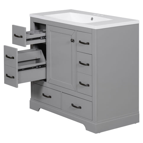 Modern Bathroom Vanity With Sink, 6 Drawers, Adjustable Shelf