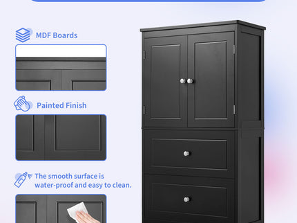 Bathroom Storage Cabinet With 2 Doors And Drawers, Adjustable Shelf