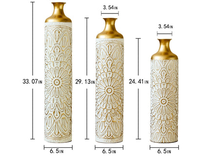 3 Piece Home Decoration Large Glazed Floor Vase Decoration Home Droplet Shaped - Gold / White