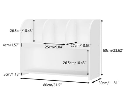 Bookcase With 4 Compartments, Storage Shelf For Toys And Books - White