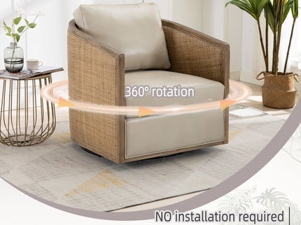 Barrel, Comfy Round Accent Sofa Chair With 360 Degree Swivel, Leisure Arm
