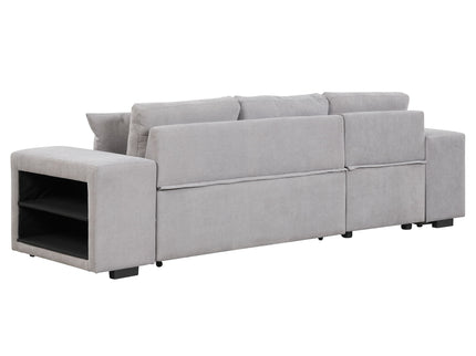 Modern L-Shape 3 Seat Reversible Sectional Couch, Pull Out Sleeper Sofa With Storage Chaise And 2 Stools For Living Room Furniture Set
