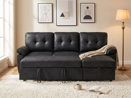 Convertible L - Sectional Sofa Bed With Storage Chaise And Padded Armrests