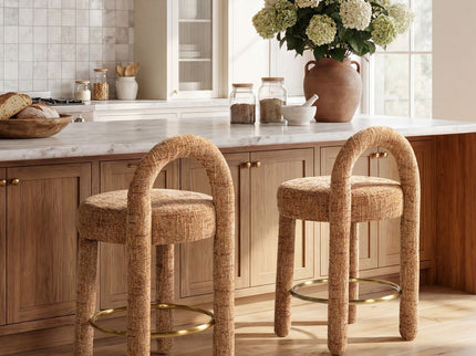 Penny - Round Arched Fully Upholstered Counter Stool (Set of 2) - Orange