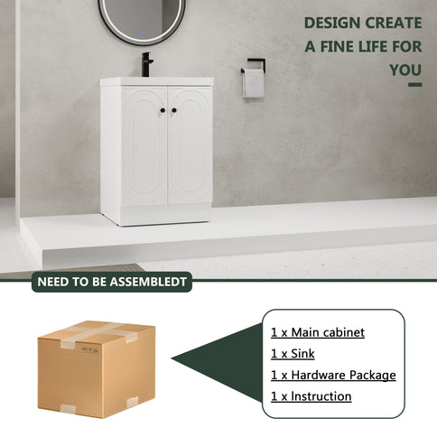 Contemporary Freestanding Bathroom Vanity With Resin Sink & Soft-Close Cabinet Doors