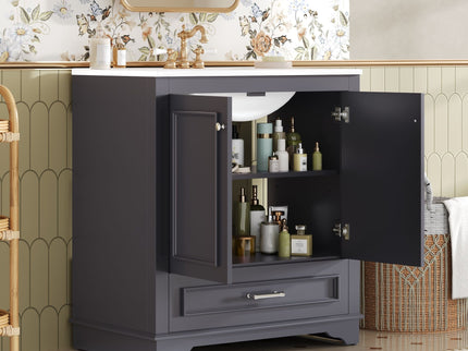 Bathroom Vanity With Sink, Cabinet & 2 Soft Closing Doors & Adjustable Shelf