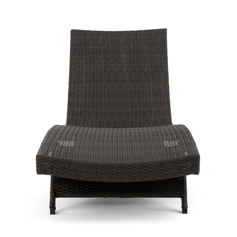 Mysticism Outdoor Chaise Lounge With Adjustable Backrest And Foldable Legs - Brown Multi