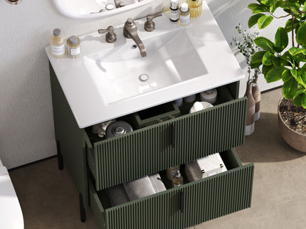 Bathroom Vanity With Ceramic Sink, Fluted Design