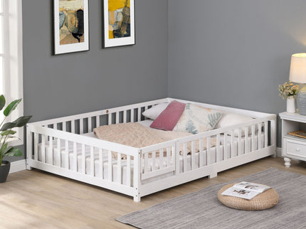 Solid Wood Floor Bed With Door And Fence For Children