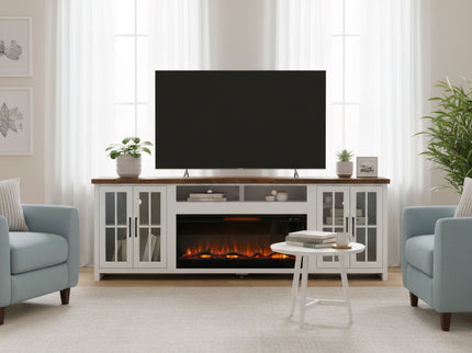 Fireplace TV Stand Console & Fixed Shelves