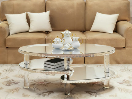Coffee Table, Oval Double Layer Home Furnishing - Silver