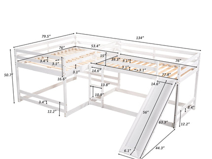 L-Shaped Bunk Bed With Slide And Short Ladder