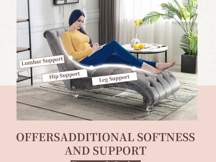 Chaise Lounge Indoor, Button Tufted Upholstered Chaise Lounge Chair With Pillow