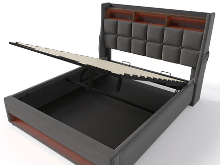 Upholstered Platform Bed With A Hydraulic Storage System, LED And USB Charging (Without Mattress)