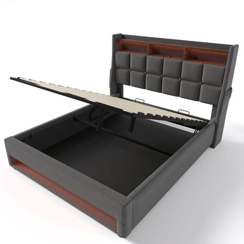 Upholstered Platform Bed With A Hydraulic Storage System, LED And USB Charging (Without Mattress)