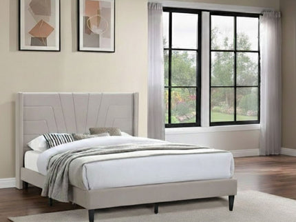 Eastern King Size Platform Bed, Upholstered Headboard - Light Brown