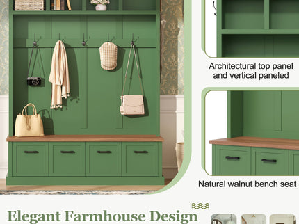 Hall Tree With Storage Bench Mudroom Coat Rack With 6 Hooks