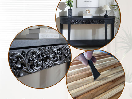 Carved Console Table With Storage Shelf For Living Room - Black