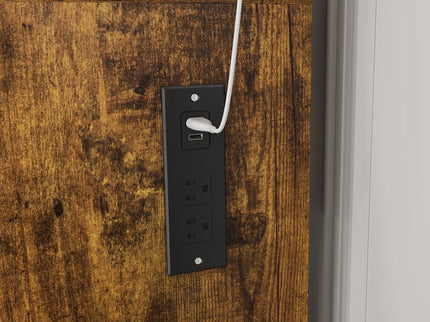 Vanity Table With Mirror, Adjustable LED Lights, Power Outlet, Hairdryer Holder & Stool