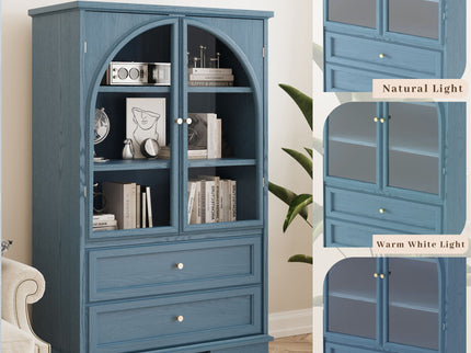 Glass Door Display Case With 2 Drawers And Adjustable Shelf