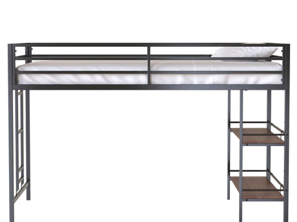 Adam - Twin Loft Bunk Bed With Cinnamon Wood Shelf - Black