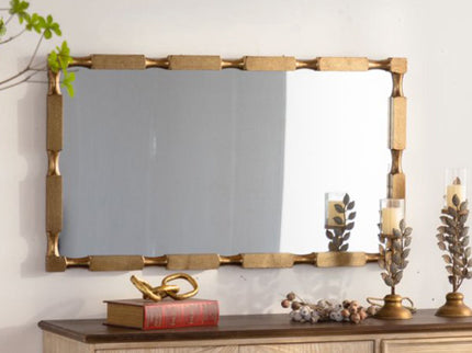 Rectangular Wall Mirror With Frame For Living Room - Gold