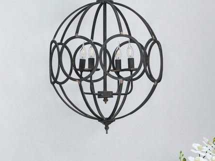 4 Light Metal Chandelier, Hanging Light Fixture With Adjustable Chain For Kitchen, Bulb Not Included - Black