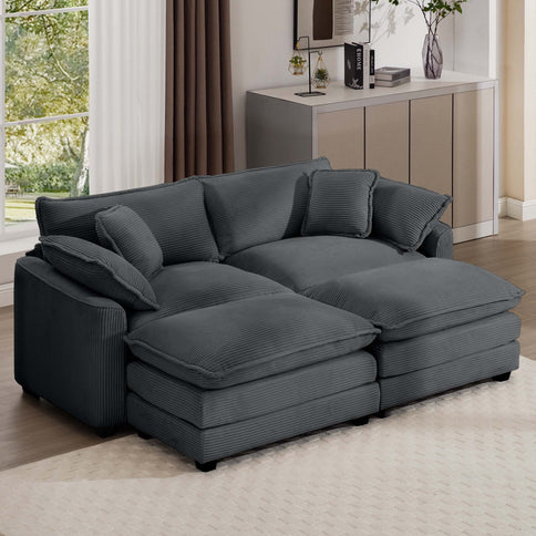 Modular Oversized Cushion Sofa With Ottoman, Low Back, Deep Seating Sofa Set