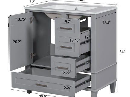 Bathroom Vanity, Modern Bathroom Cabinet With Sink Combo Set, Bathroom Storage Cabinet With A Soft Closing Door And 3 Drawers, Solid Wood Frame
