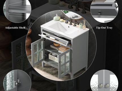 Bathroom Vanity With Ceramic Sink, Adjustable Shelf & Tip Out Tray