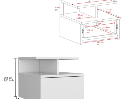 Flopini - Floating Nightstand With 1 Drawer, Compact Size - White
