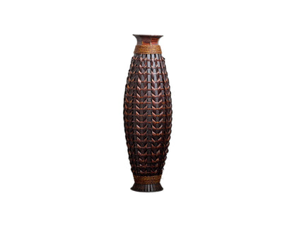 Hand Woven Bamboo Floor Vase, Decorative Accent For Living Room - Acacia Wood