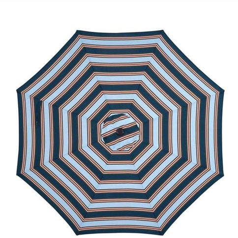 Patio Umbrella With Crank Lift & Push Button Tilt Frame, 200G / Sqm Solution Dyed Canopy - Blue Multi / Brown