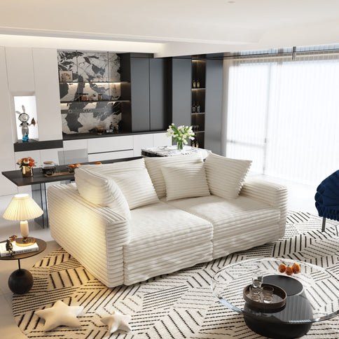 Deep Seat Convertible Sofa With Soft Pillows And Ottomans