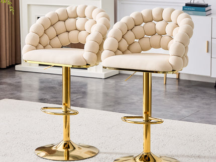 Puffy Bubble Chair, Ball Chain (Set of 2) - Beige / Gold