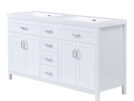 59.1" Minimalist Double Sink Bathroom Vanity With Top, Soft Close Doors & Drawers - White
