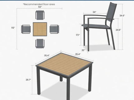 5 Piece Patio Dining Set, Table And Chairs For Outdoor Use - Gray