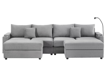 Modern Style Loveseat Sofa Sectional Sofa Couch With Storage Space, A Movable Ottoman, Two USB Ports, Two Cup Holders, A Phone Holder For Living Room