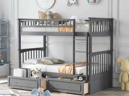 Twin Over Twin Bunk Bed With Drawers, Convertible Beds